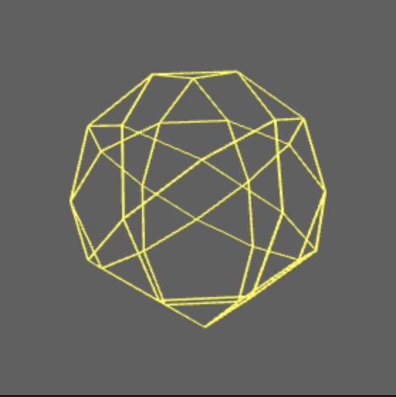 Wireframe icosidodecahedron logo, geometric and transparent, with soft blue-green tones.